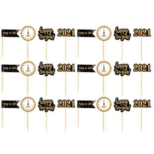 BESTOYARD 24pcs New Year Eve Decoration 2021 Happy New Year Cupcake Toppers Picks Muffin Cake Toppers for Party Table Cake Decorations New Year Party Supplies