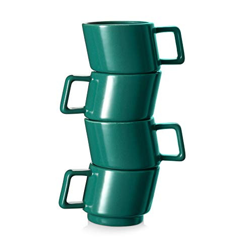 DOWAN Espresso Coffee Cups   Ceramic Demitasse Cups Set of 4  Stackable Espresso Mugs for Coffee  Latte  Cafe Mocha  Ideal Fit for Espresso Machine and Coffee Maker  Matte Green  2.5 oz  70mL