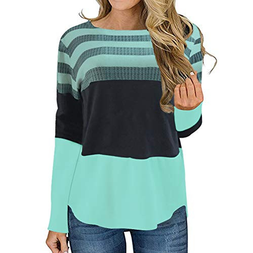 GUYUEQIQIN Women s Color Block Round Neck Tunic Tops Casual Long Sleeve Shirt Blouse S Green