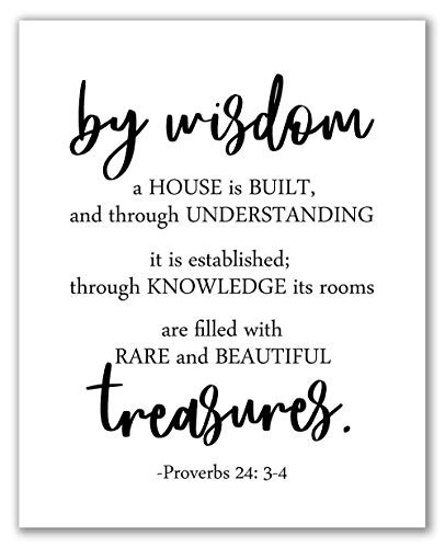 By Wisdom A House Is Built Printable - 8 inch x 10 inch - Unframed  Proverbs 24 3-4  Housewarming Gift  Home Decor  Bible Quote  Bible Verse Art  Christian Printable