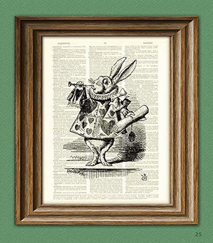 Herald White Rabbit Alice In Wonderland Beautifully Upcycled Vintage Dictionary Page Book Art Print
