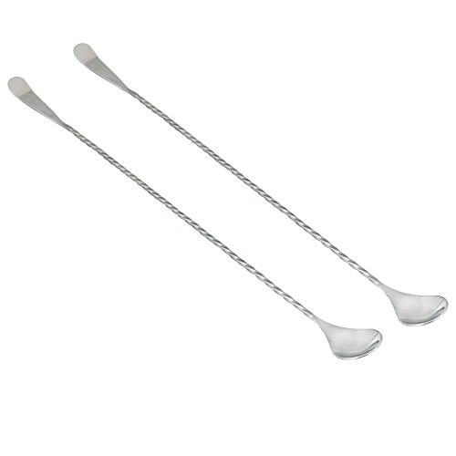 Kosma Set of 2 Pc Stainless Steel Cocktail Mixing Spoon with Paddles | Twisted Stem Mixing Spoon with scraper | Cocktail Stirring Spoon- 30cm