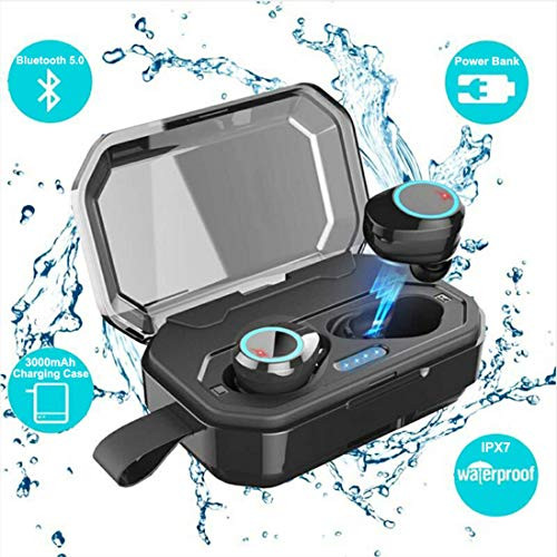 Wireless Earbuds,True Bluetooth 5.0 Wireless Bluetooth Earbuds Waterproof IPX7 In-Ear Headphones 3000mAh Charging Case 120H Playtime HiFi Sound Sports Earphones Mini Headset Built in Microphone