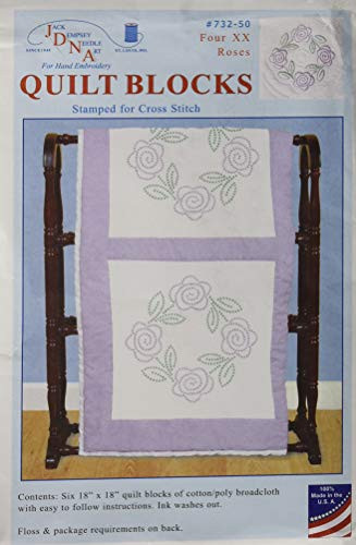 Jack Dempsey Stamped White Quilt Blocks 18 inchX18 inch 6 Pkg-XX Roses