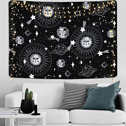 Livole Sun and Moon Tapestry Black and White Tapestry Galaxy Tapestries Celestial Planet Tapestry Wall Hanging for Room  51.2 x 59.1 inches