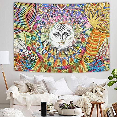 Uspring Sun and Moon Tapestry 3D Colorful Mandala Tapestry Bohemian Celestial Wall Tapestry Psychedelic Hippie Tapestry Floral Trippy Wall Tapestry for Room 51.2 x 59.1 inches