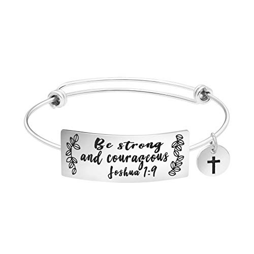 Yiyang Be Strong and Courageous Bracelet Inspirational Bible Verse Gift for Her Daughter Sister Wife Mom Best Friend Christian Jewelry Scripture Bangle