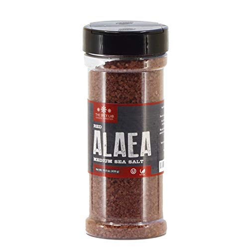 The Spice Lab Hawaiian Red Alaea Salt - Medium - Kosher Gluten-Free Non-GMO All Natural Premium Gourmet Salt - 15.5oz Tall Shaker Jar