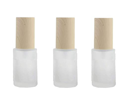 3PCS 30ML 1OZ Empty Clear Frosted Glass Lotions Bottle with Pump Head and Bamboo Lid Refillable Makeup Cosmetic Emulsion Essence Vials Dispenser Containers for Cream Lotion Shampoo Gel Toiletries