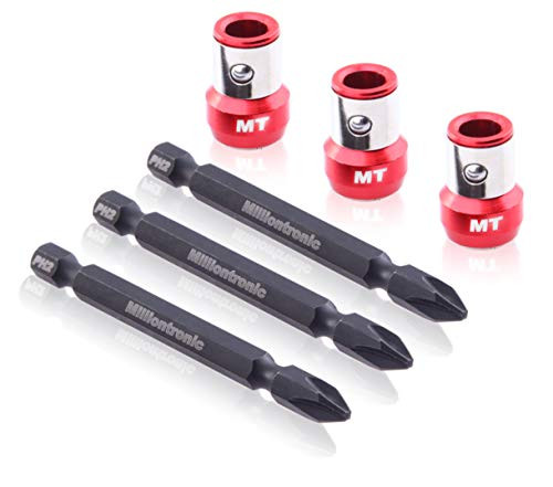 3 Screw lock Sleeve Magnetic Ring Set  Impact Rated Magnetic Bit holder for Screw  workwith all 1 4 inch Screwdriver Bits  Impact bits  Impact Screwdriver and Screwdriver  S2 Steel PH2 Screw Driver Bit