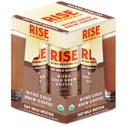 RISE Brewing Co. - Oat Milk Mocha Nitro Cold Brew Latte 4 Pack 7 fl. oz. Cans - Organic Non-GMO Vegan and Non-Dairy Draft Nitrogen Pour Clean Energy Low Acidity and Refreshingly Smooth RISE Brewing Co. - Oat Milk Mocha Nitro Cold Brew Latte 4 Pack 7 fl. oz. Cans - Organic Non-GMO Vegan and Non-Dairy Draft Nitrogen Pour Clean Energy Low Acidity and Refreshingly Smooth