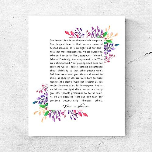 Marianne Williamson Deepest Fear Quote Wall Art Print - Perfect for Office and Home Decor Inspirational and Motivational Quote Wall Art Poster 8x10 InchesNo Frame