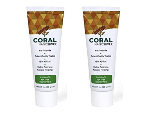 Coral White Nano Silver Cinnamon Tea Tree Travel Size Xylitol Toothpaste Fluoride and SLS Free Naturally Whitens Teeth 1 Ounce  2 Pack