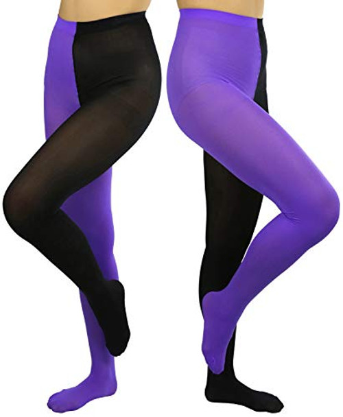 ToBeInStyle Women s Two Toned Jester Tights W Reinforced Toe - One Size  Plus Queen - Black Purple