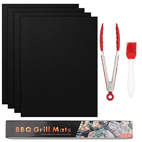 Vegena Baking Mat Silicone  Baking Mat Grill Mats Pack of 4 Non-Stick BBQ Mats Reusable and Easy to Clean Works on Electric Grill Gas Charcoal BBQ Silicone  Great Grill mat for Gas Grill  and  Charcoal