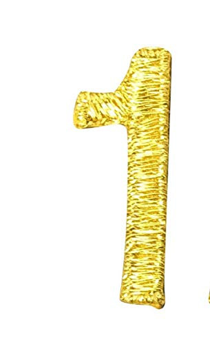 2 inch Number - 1 - One - Metallic Gold - Block Style - Iron On Embroidered Applique Patch