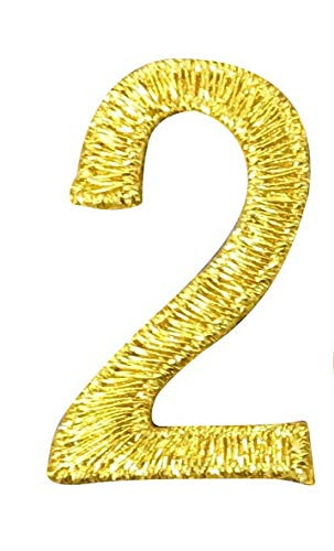 2 inch Number - 2 - Two - Metallic Gold - Block Style - Iron On Embroidered Applique Patch