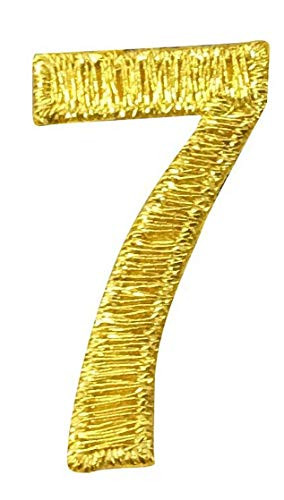 2 inch Number - 7 - Seven - Metallic Gold - Block Style - Iron On Embroidered Applique Patch