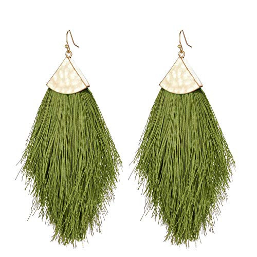 Fringe Tassel Statement Dangle Earrings- Lightweight Long Silky Feather Earrings Tassel Necklaces For Women