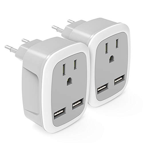 European Travel Plug Adapter 2 Pack Europe to US International Power Adapter Type C with 2 USB Ports Outlet Adapter for Italy France Germany Spain 2 Pack European Travel Plug Adapter 2 Pack Europe to US International Power Adapter Type C with 2 USB Ports Outlet Adapter for Italy France Germany Spain 2 Pack