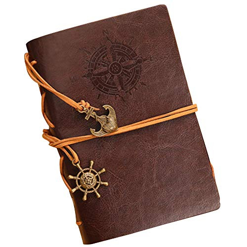 Leather Writing Journal Notebook  Beetparent Contents Vintage Refillabe Spiral Nautical Blank Notepad  Sketchbook Classic Embossed Travel Journal Diary with Retro Pendants Coffee