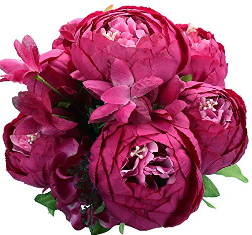 Duovlo Springs Flowers Artificial Silk Peony Bouquets Wedding Home Decoration Pack of 1  Spring Hot Pink
