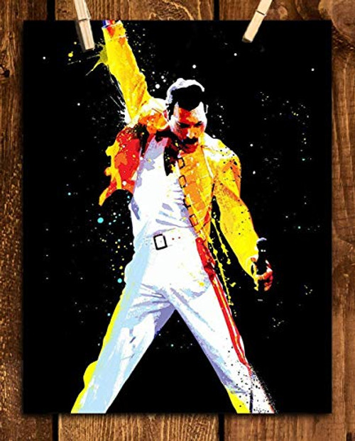 Freddie Mercury-Watercolor Art Print- 8 x 10 Wall Print- Ready To Frame- Queens Leader in Iconic Pose. Home Decor-Studio-Bar-Man Cave Decor. Perfect Inspirational Gift For All Freddie  and  Queen Fans.