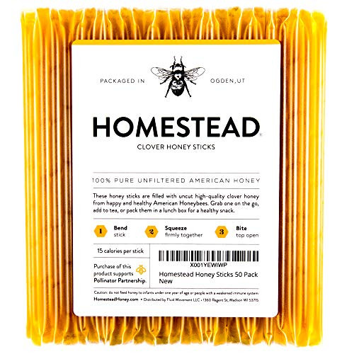 Homestead Honey Sticks  All Natural and Pure American Honey Stix Made with Real Clover Honey  50 Pack