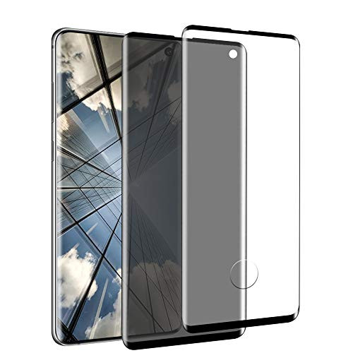 Tempered Glass Screen Protector for Samsung Galaxy S10  2 Pack Full Coverage Support Fingerprint Sensor  HD Clear  plus Privacy  9H Hardness Screen Protector for Galaxy S10
