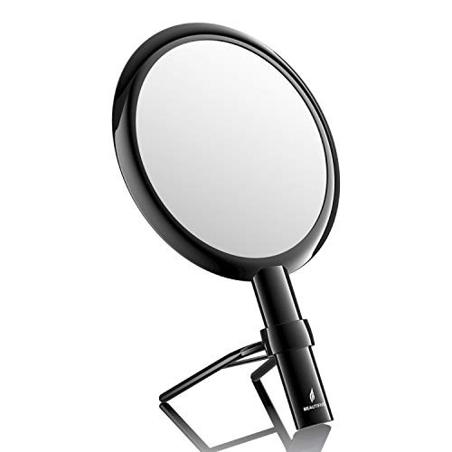 Beautifive Hand Mirror  Hand Held Mirrors with Adjustable Handle?1x 7x Magnifying Double Sided Handheld Makeup Mirror with Stand for Vanity Beauty Travel Table Desk Shaving Bathroom  Black