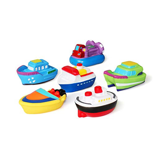 JUNSHEN Bathtub Floating Bath Toys 6PCS  with Storage Net Baby Soft Bath Time Boat Toys Bathtub Learning Water Toys and Bathroom Toys for Toddlers