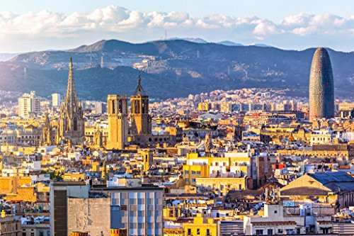 Barcelona Spain City Skyline at Sunset Photo Cool Wall Decor Art Print Poster 18x12 Barcelona Spain City Skyline at Sunset Photo Cool Wall Decor Art Print Poster 18x12