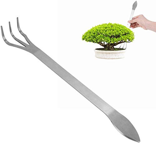 Eastbuy Stainless Steel Root Rake 3-Prong Loosen Soil Bonsai Tree Tools with Ergonomic Handle for Gardening Plants  Remove The Debris and Stones for Bonsai