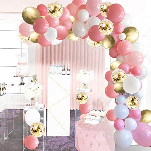 Pink and Gold Balloons Garland Kit  100pcs White and Gold Confetti Metallic Latex Balloons Arch for Girl Baby Shower  Birthday Party  Wedding  Anniversary Decorations