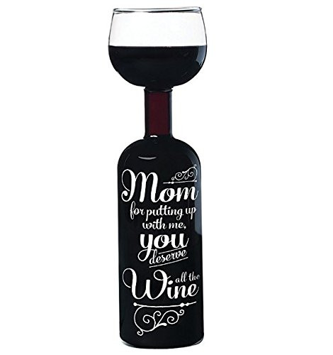 BigMouth Inc Original Wine Bottle Glass - "Mom, for putting up with me, you deserve all the Wine" Giant Wine Glass that holds 750ml of wine