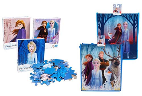 Disney Frozen 2 Elsa and Anna 48 Piece Puzzles  Set of 3  Including Reusable Tote Bag
