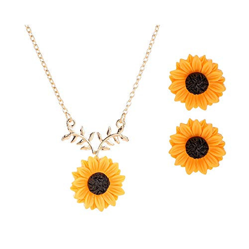 BELUCKIN Fashion Sunflower Leaf Pendant Necklace for Women Yellow Enamel Daisy Sun Flower Necklace Earring Jewelry Set Gift Set-Gold BELUCKIN Fashion Sunflower Leaf Pendant Necklace for Women Yellow Enamel Daisy Sun Flower Necklace Earring Jewelry Set Gift Set-Gold
