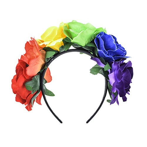 DreamLily Frida Kahlo Mexican Rose Flower Crown Headband Halloween Party Costume Headpiece NC26  Rainbow 6 Flower