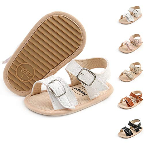 BEBARFER Baby Infant Girls Sandals Summer Soft Anti-Slip Rubber Sole Outdoor Crib Shoes Infant Girls Toddler Flats First Walkers Shoes 6-12 Months Infant A-White