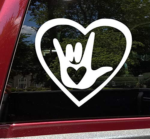 Minglewood Trading Soft Pink - I Love You Vinyl Decal - Sign Language Heart ASL - Die Cut Sticker - 5w x 4.5h inches