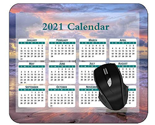 2021 Calendar Mouse Pad Sky Sunset Ocean Beach Purple Non-Slip Keyboard Mouse Mat