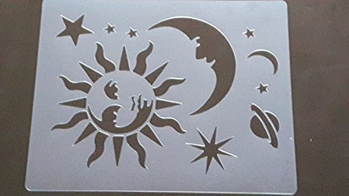 Large Space Themed Plastic Stencil Sheets for Greeting Card Making Wall Border face Painting Moon Stars Sun Planet