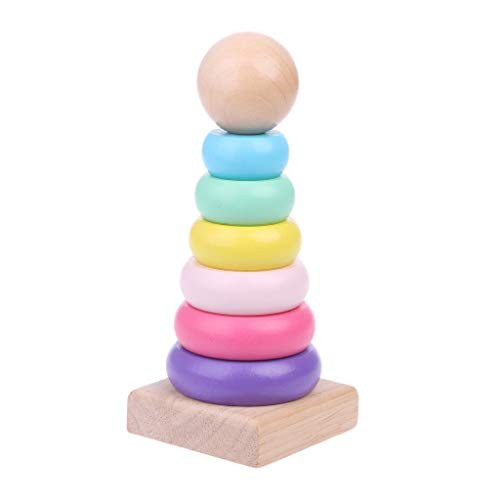 fivekim Rainbow Stacking Ring Tower - Wooden Rainbow Stacking Tower Stapelring Blocks -Rainbow Tower Stacking Ring Toys  Wooden Toddler Learning Toys  Wood Toddler Baby Toys-