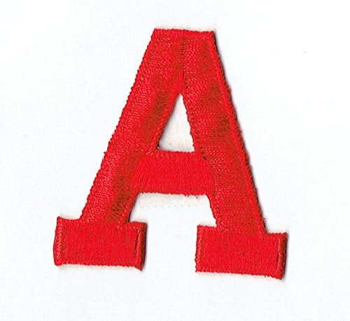Alphabet Letter - A - Color Red - 2 inch Block Style - Iron On Embroidered Applique Patch