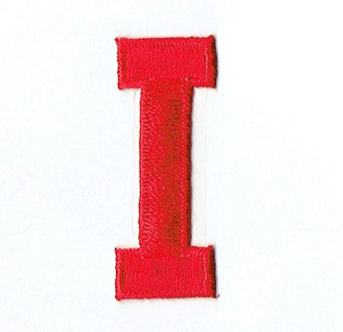 Alphabet Letter - I - Color Red - 2 inch Block Style - Iron On Embroidered Applique Patch