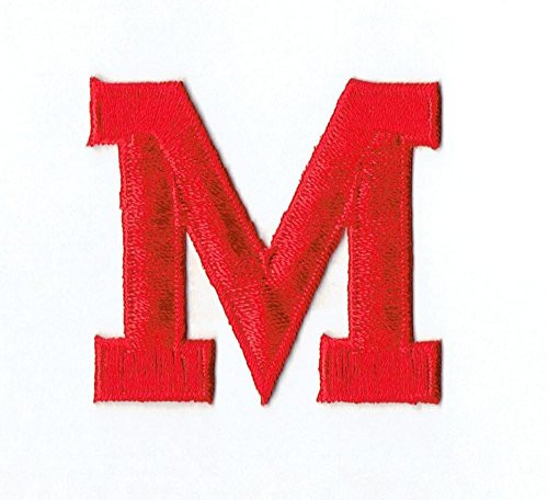 Alphabet Letter - M - Color Red - 2 inch Block Style - Iron On Embroidered Applique Patch