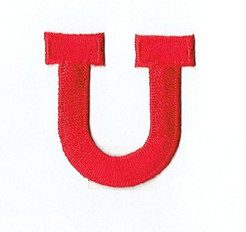 Alphabet Letter - U - Color Red - 2 inch Block Style - Iron On Embroidered Applique Patch