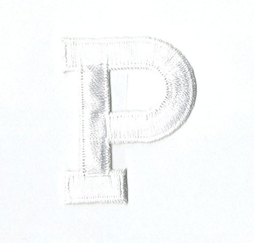 Alphabet Letter - P - Color White - 2 inch Block Style - Iron On Embroidered Applique Patch