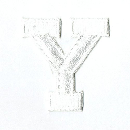 Alphabet Letter - Y - Color White - 2 inch Block Style - Iron On Embroidered Applique Patch