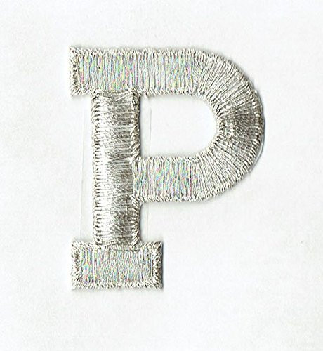 Alphabet Letter - P - Color Silver - 2 inch Block Style - Iron On Embroidered Applique Patch
